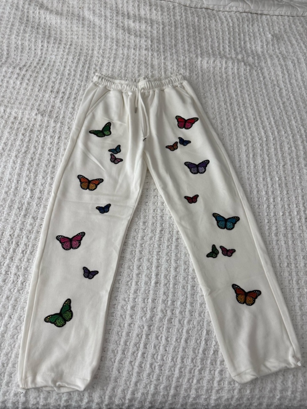 White Butterfly Appliqué Sweatpants